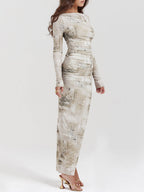 Imprimé vert sauge pâle robe maxi