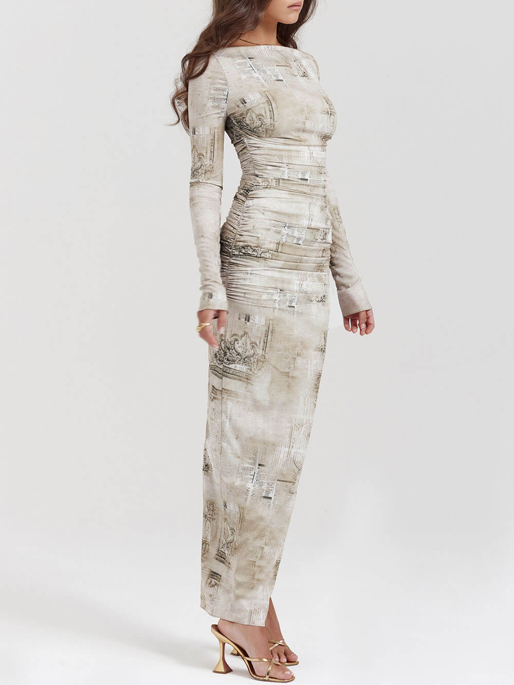 Imprimé vert sauge pâle robe maxi