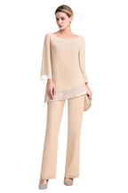 BMbridal Chic Round-Neck Champagne Chiffon Mother of Bride Jumpsuit Online