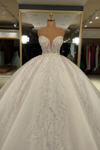 Gorgeous Glitter Ball Gown Long Wedding Dress With Sweetheart Neckline