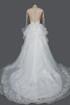 Chic Ruffled Ball Gown Long Sleeve Wedding Dress With Lace Appliques