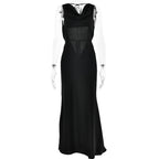 Abito da Cocktail Sera per Donna con Scollo Asimmetrico e Spalline, Abito Sexy Senza Schienale con Lacci, Abito Lungo