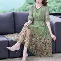 Vestido largo de gasa verde con volantes bordados de verano 
