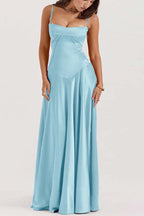 Spaghetti Strap Sleeveless Long Pleated Ruffle Prom Dress