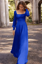 Square Neckline A Line Long Sleeve Wedding Dress For Elegant Bridal