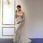 Floor Length A Line Sweetheart Long Sleeves Wedding Dress With Appliques Lace