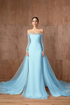 Strapless Mermaid Prom Dress With Appliques Long Sleeves Formal Gown
