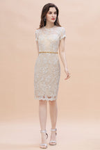 BMbridal Chic Jewel Tulle Lace Beadings Mother of Bride Dress with Short Sleeves Online