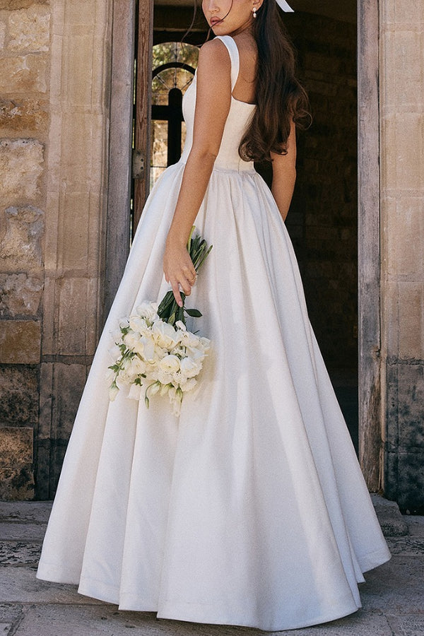 Robe longue à corset à bretelles larges unie - Blanc