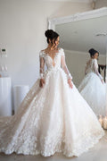 Sweetheart Open Back A Line Long Sleeves Wedding Dress With Tulle Lace