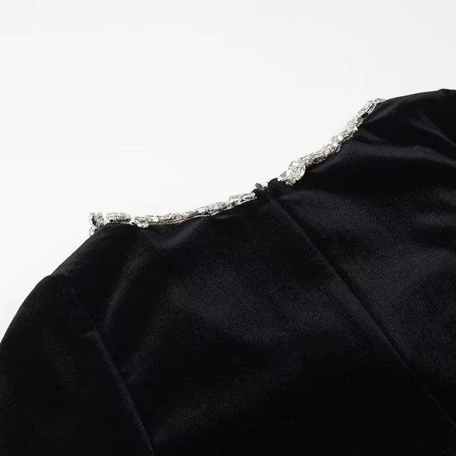 Abito in velluto a coste con perle TARUXY per donna, manica lunga, nero, aderente, formale, elegante, retrò, da sera, per feste, donna