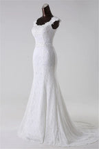 Vintage Mermaid Long Lace Jewel Wedding Dress With Appliques