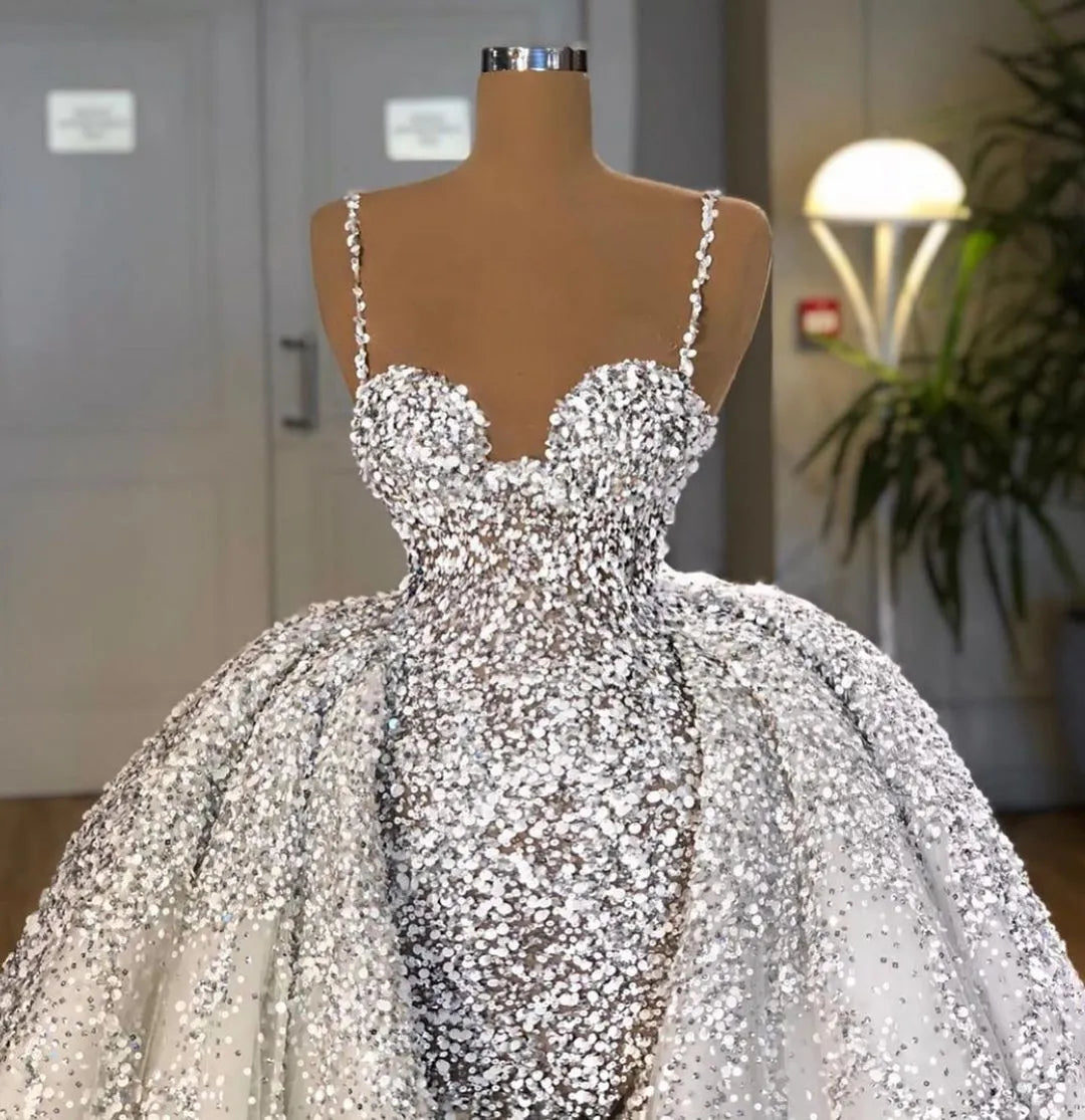 Gorgeous Sequins Mermaid Sweetheart Wedding Dress With Ruffles Train