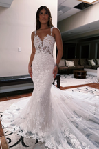 Gorgeous White Applique Mermaid Wedding Dress With Sheath Silhouette