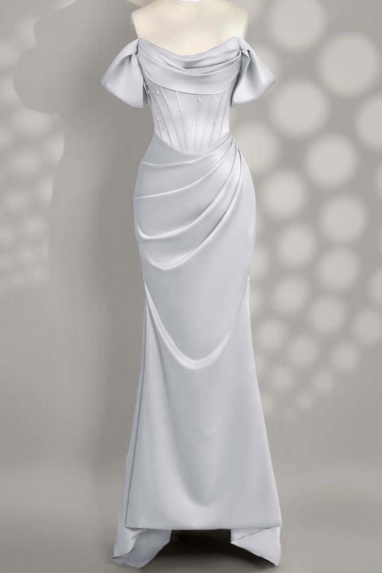 Off The Shoulder Sleeveless Mermaid Long Prom Dress With Pleated Custom Color