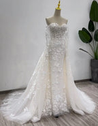 Mais novo vestido de casamento sereia 2 em 1 decote em coração com detalhe personalizado vestidos de noiva vestidos de novias