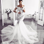 Mermaid Modern Long Sleeves Lace Appliques Wedding Dress