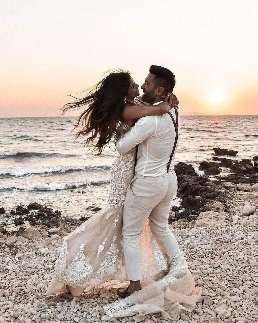 Charming V Neck Long Mermaid Floral Wedding Dress With Lace Backless
