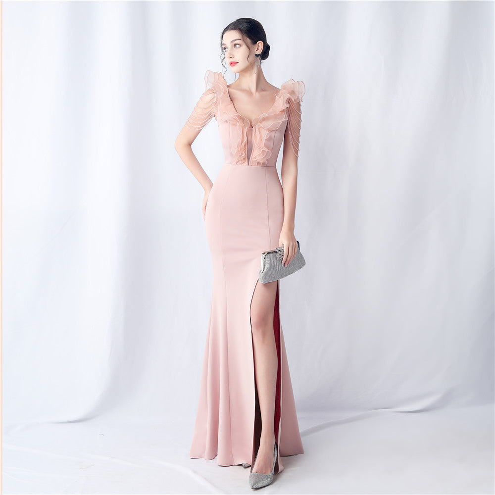 Schwerindustrie Organza Hochzeitsessen Jahrestreffen Satin Abendkleid 