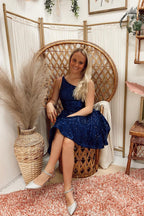 Elegant A-line Blue One Shoulder Sleeveless Short Homecoming Dresses