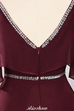 Vestidos elegantes de dama de honor em chiffon, corte em A, decote em V, alças finas, sem mangas, comprimento até ao chão, com bordados de contas