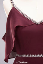 Vestidos elegantes de dama de honor em chiffon, corte em A, decote em V, alças finas, sem mangas, comprimento até ao chão, com bordados de contas