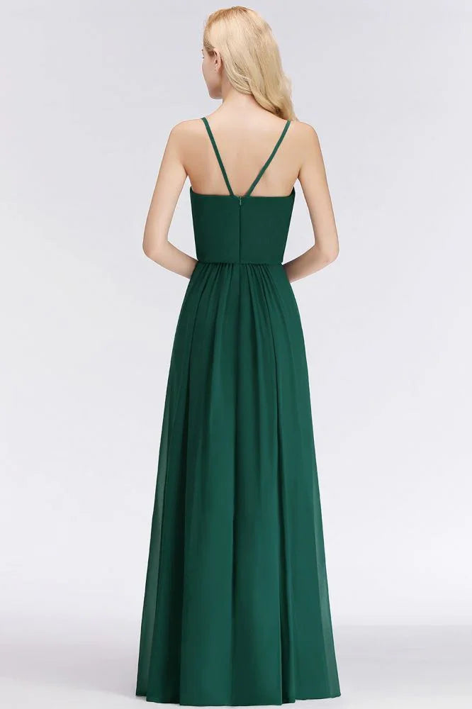 Elegantes A-Linien Spaghetti-Chiffon-Kleid für Brautjungfern, Abend-Maxikleid mit V-Ausschnitt