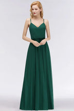 Elegantes A-Linien Spaghetti-Chiffon-Kleid für Brautjungfern, Abend-Maxikleid mit V-Ausschnitt