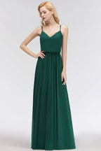 Elegantes A-Linien Spaghetti-Chiffon-Kleid für Brautjungfern, Abend-Maxikleid mit V-Ausschnitt