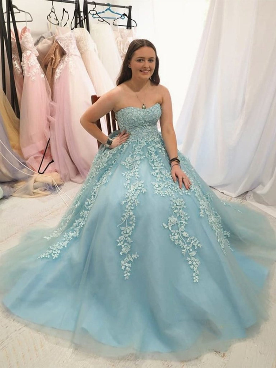 Robes de bal longues élégantes en tulle et dentelle, sans bretelles, coupe trapèze, pour cérémonie de fin d'études