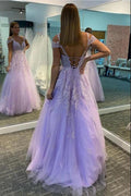 Robe de bal longue dos nu en tulle et dentelle, ligne A élégante, décolleté cœur
