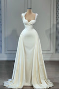 Elegante abito da sposa senza maniche a linea ad A con scollo a cuore e perline