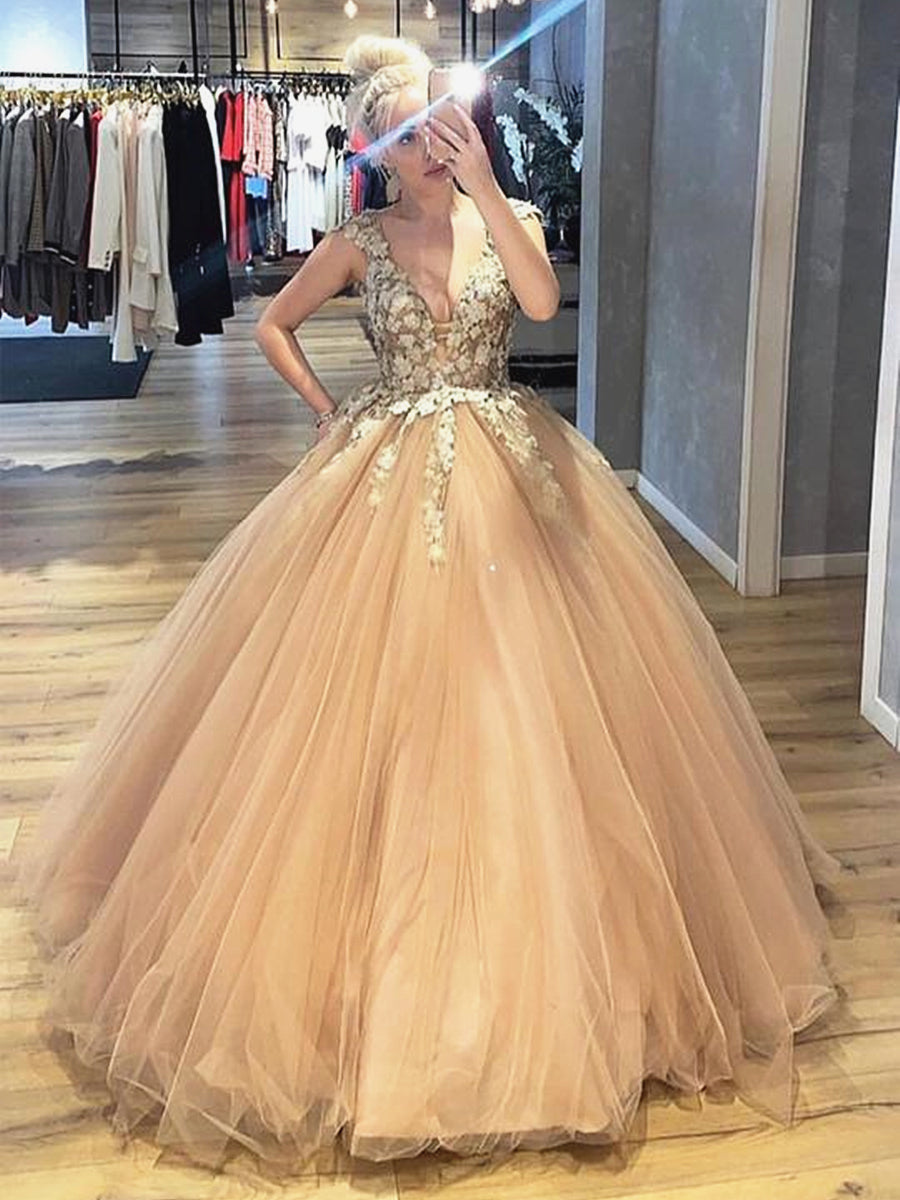Elegantes Ballkleid mit V-Ausschnitt, Spitze und Tüll, lang, für Abschlussball