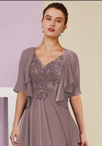 Elegant beautiful 3/4 length sleeves a-line lace mother dress