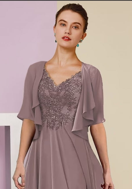 Elegant beautiful 3/4 length sleeves a-line lace mother dress