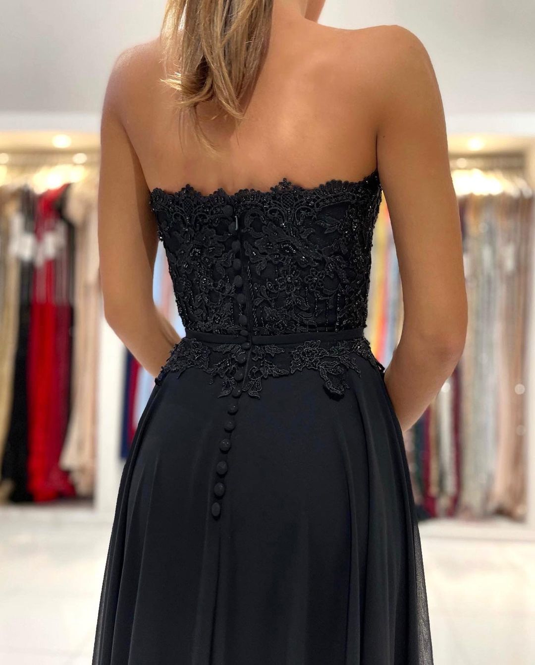 Elegant Black Long A-line Sweetheart Chiffon Prom Dress with Slit