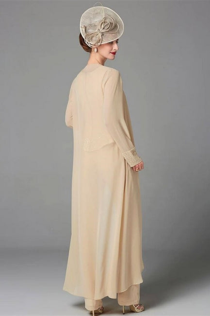 Macacão Elegante de Chiffon para Madrinhas, Vestidos de Mãe da Noiva em Champanhe