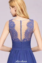 Vestido de Dama de Honra Elegante em Renda de Chiffon com Joia, Sem Mangas, Comprimento Até ao Chão, Corte em A com Folhos