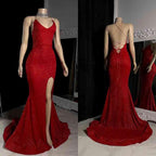 Vestidos de Baile Elegantes com Alças Cruzadas, Fenda Frontal e Cauda de Sereia