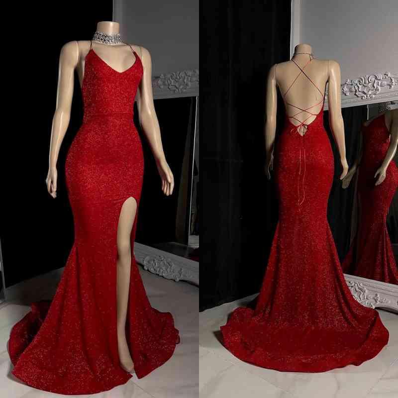 Vestidos de Baile Elegantes com Alças Cruzadas, Fenda Frontal e Cauda de Sereia