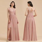Elegantes staubiges rosa ärmelloses Blumen-Spitzenkleid für Brautjungfern mit Seitenschlitz Festkleid