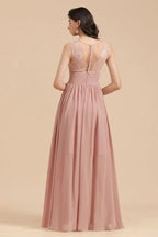Elegantes staubiges rosa ärmelloses Blumen-Spitzenkleid für Brautjungfern mit Seitenschlitz Festkleid