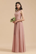 Elegantes staubiges rosa ärmelloses Blumen-Spitzenkleid für Brautjungfern mit Seitenschlitz Festkleid