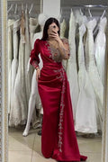 Robes de soirée élégantes longues rouge vin | Robes de bal à manches