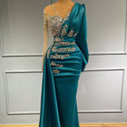 Robe de soirée élégante longue jusqu'au sol avec manches pour bal de fin d'année
