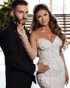 Floor Length Sweetheart Sleeveless Lace Mermaid Wedding Dress With Beaded Accents