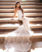 Floor Length Sweetheart Sleeveless Lace Mermaid Wedding Dress With Beaded Accents