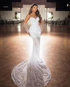 Floor Length Sweetheart Sleeveless Lace Mermaid Wedding Dress With Beaded Accents