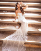Floor Length Sweetheart Sleeveless Lace Mermaid Wedding Dress With Beaded Accents