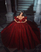 Elegant Floor Length V Neck Sleeveless Off Shoulder Sequined Wedding Dress